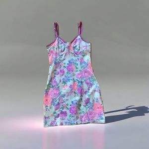 Mink Pink Neon Pink & Purple Floral Print Mini Dress